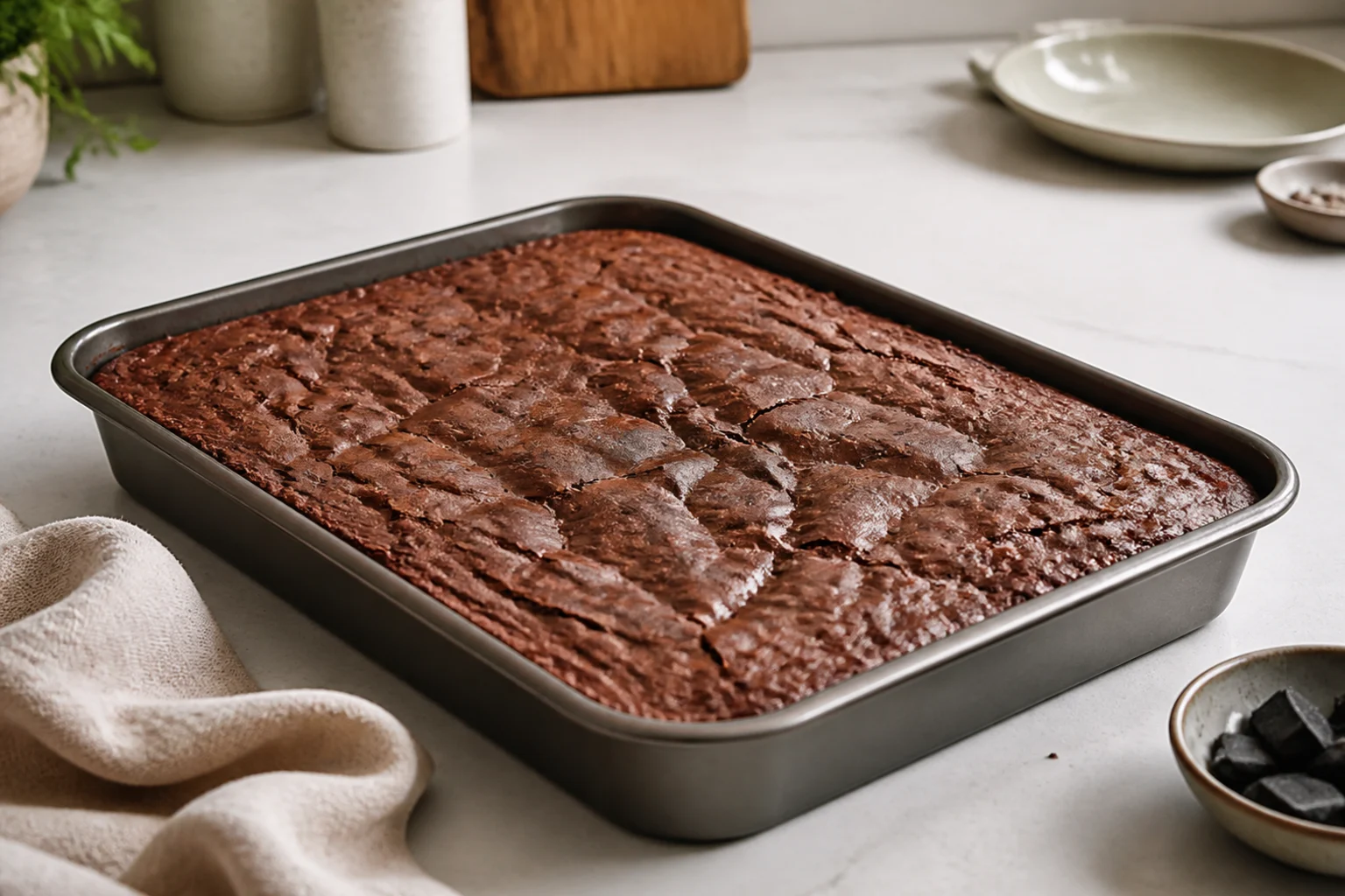 Brownie i bradepande serveret og klar