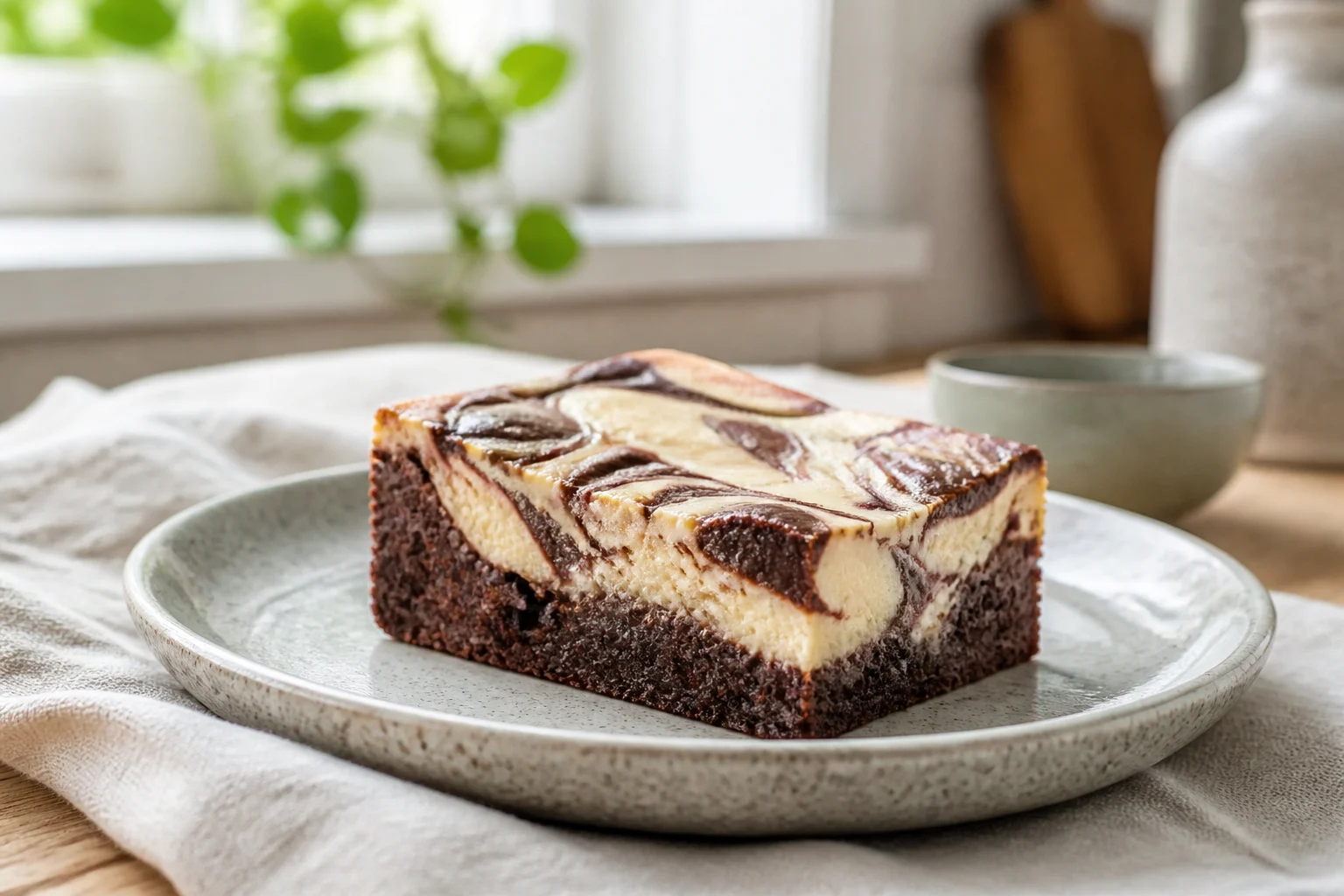 Cheesecake brownie skåret i firkanter