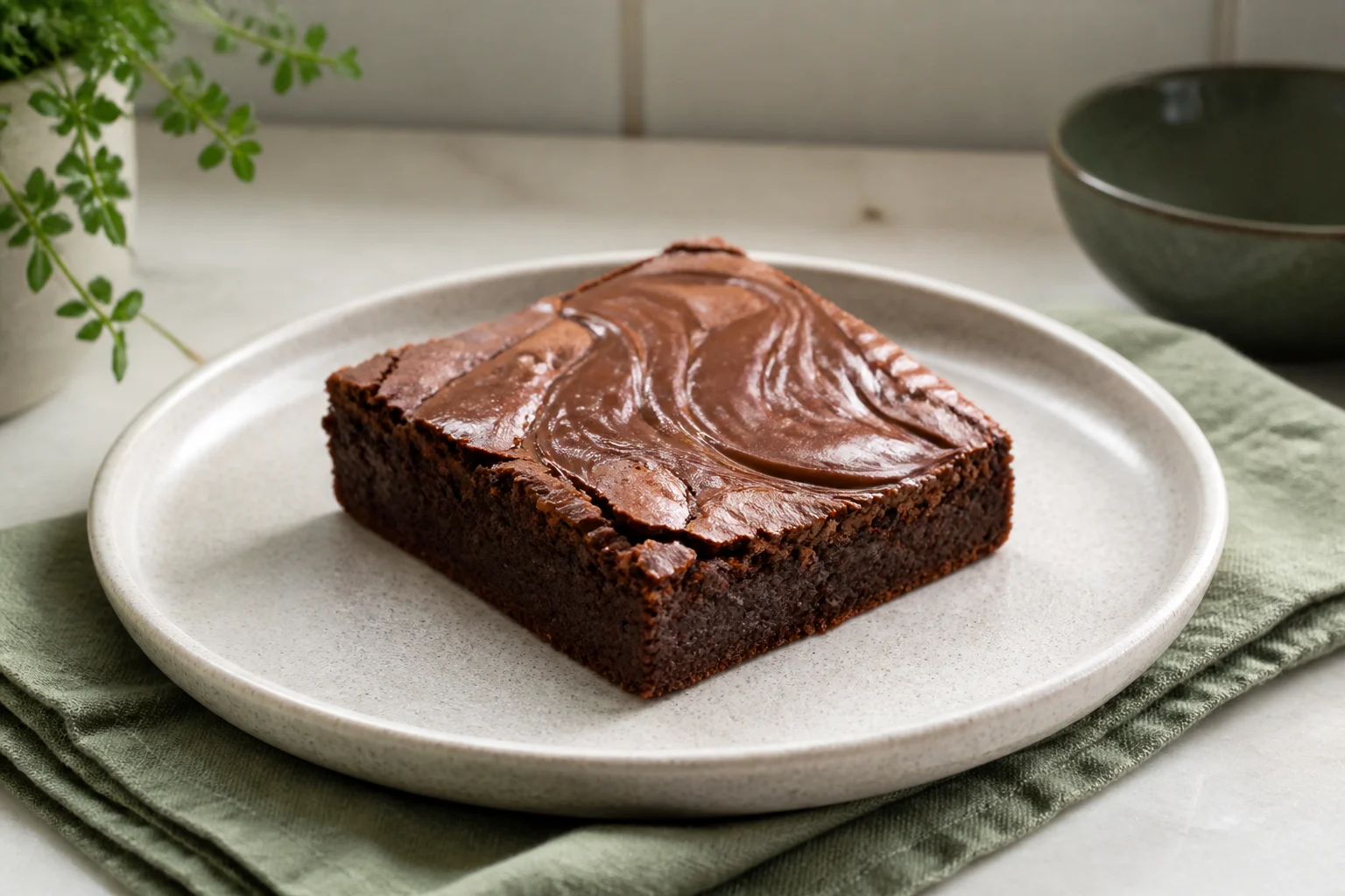 Brownie med Nutella skåret i firkanter