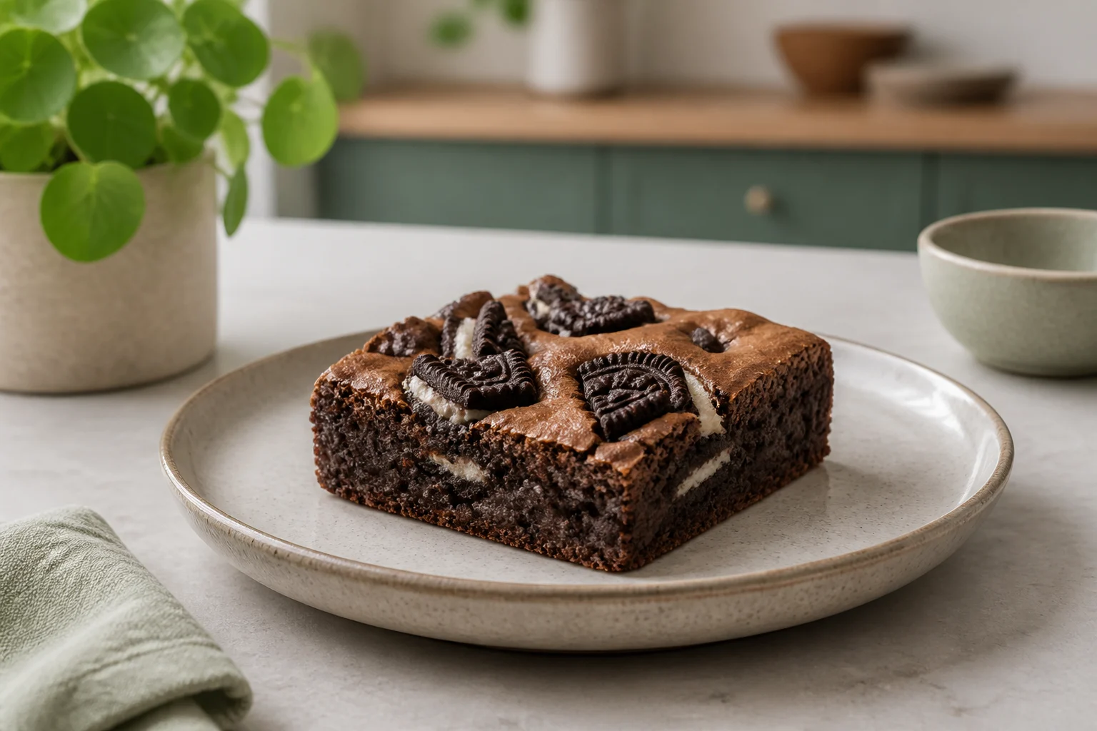 Brownie med Oreo skåret i firkanter