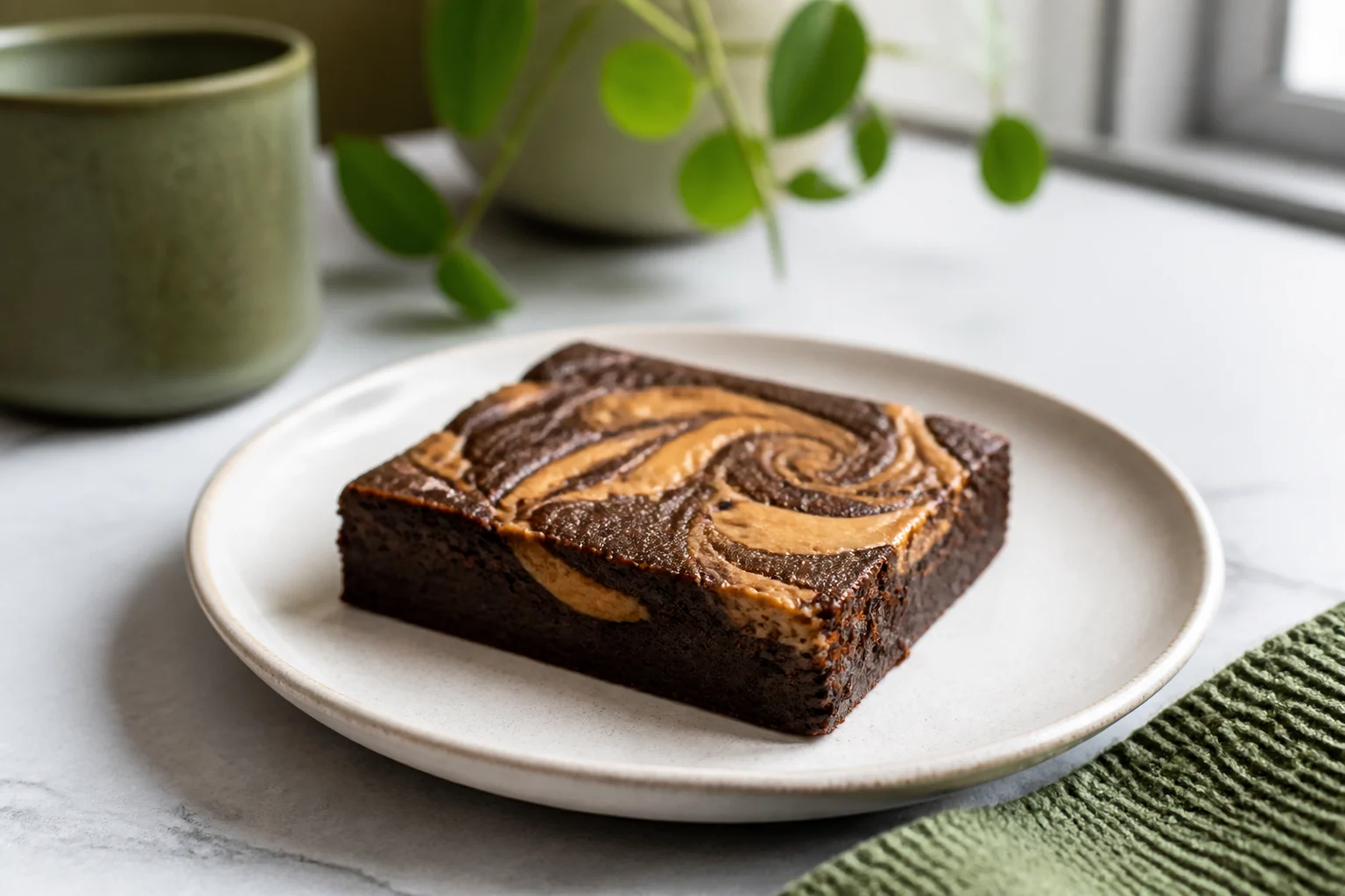 Peanutbutter brownie skåret i firkanter
